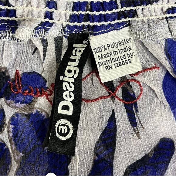 Desigual Off-Shoulder Tassel Tie Front Peasant Blouse Sheer Floral Size Medium - Picture 9 of 9